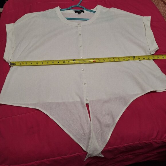 Ellos White Linen-Blend Tie-Front Short Sleeve /Top Blouse, Size 1X (22/24) - Picture 15 of 16
